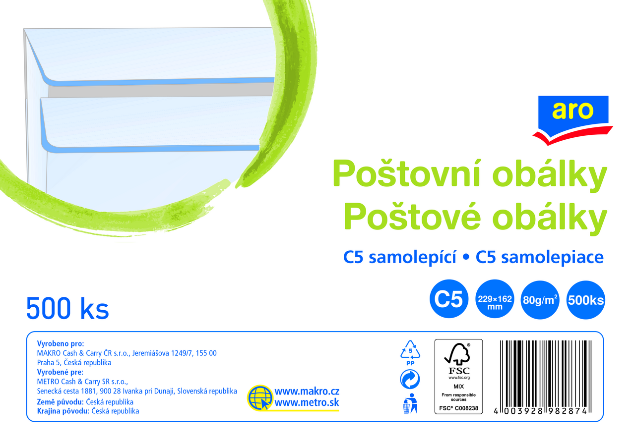 aro Obálka C5 samolepicí bílá 500 ks