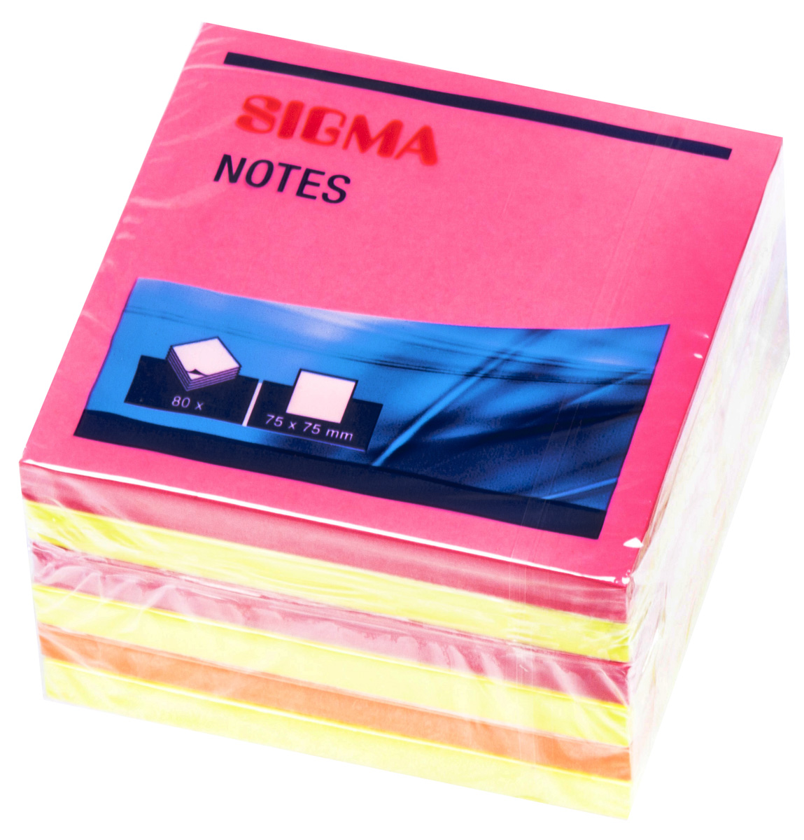 SIGMA Bloček samolepicí 75 mm 80 lístků neon 6 ks