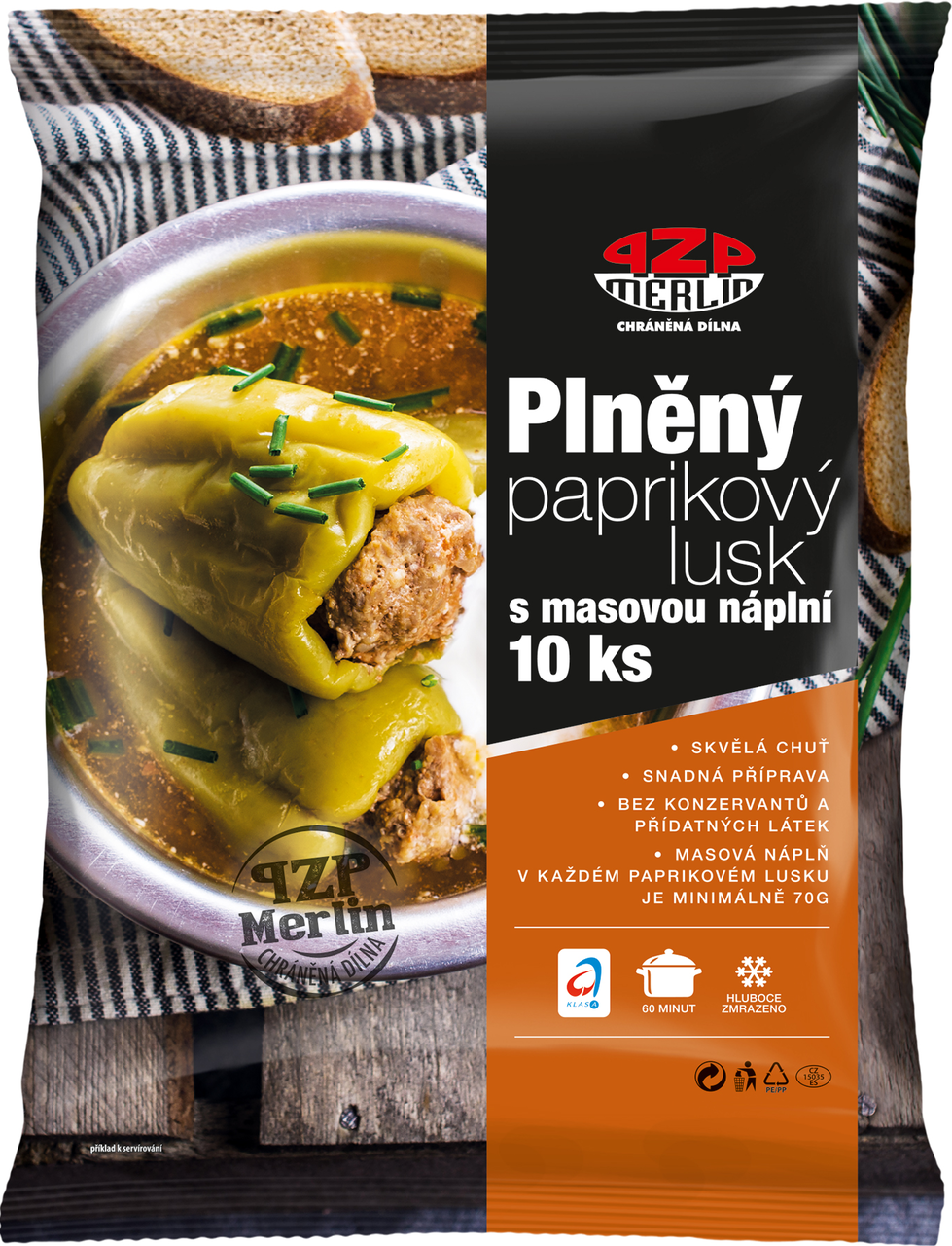 PZP MERLIN Paprikový lusk s masovou náplní 10 ks mraž. váž. cca 1,4 kg