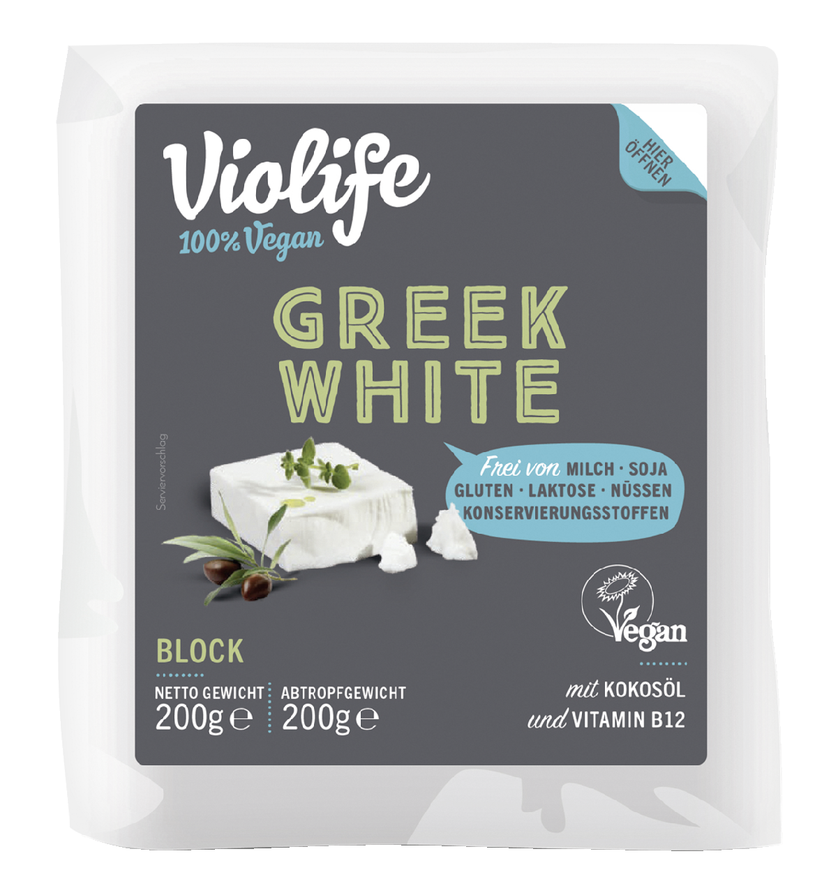 Violife Block Greek White, vegan, gekühlt - 200 g Packung