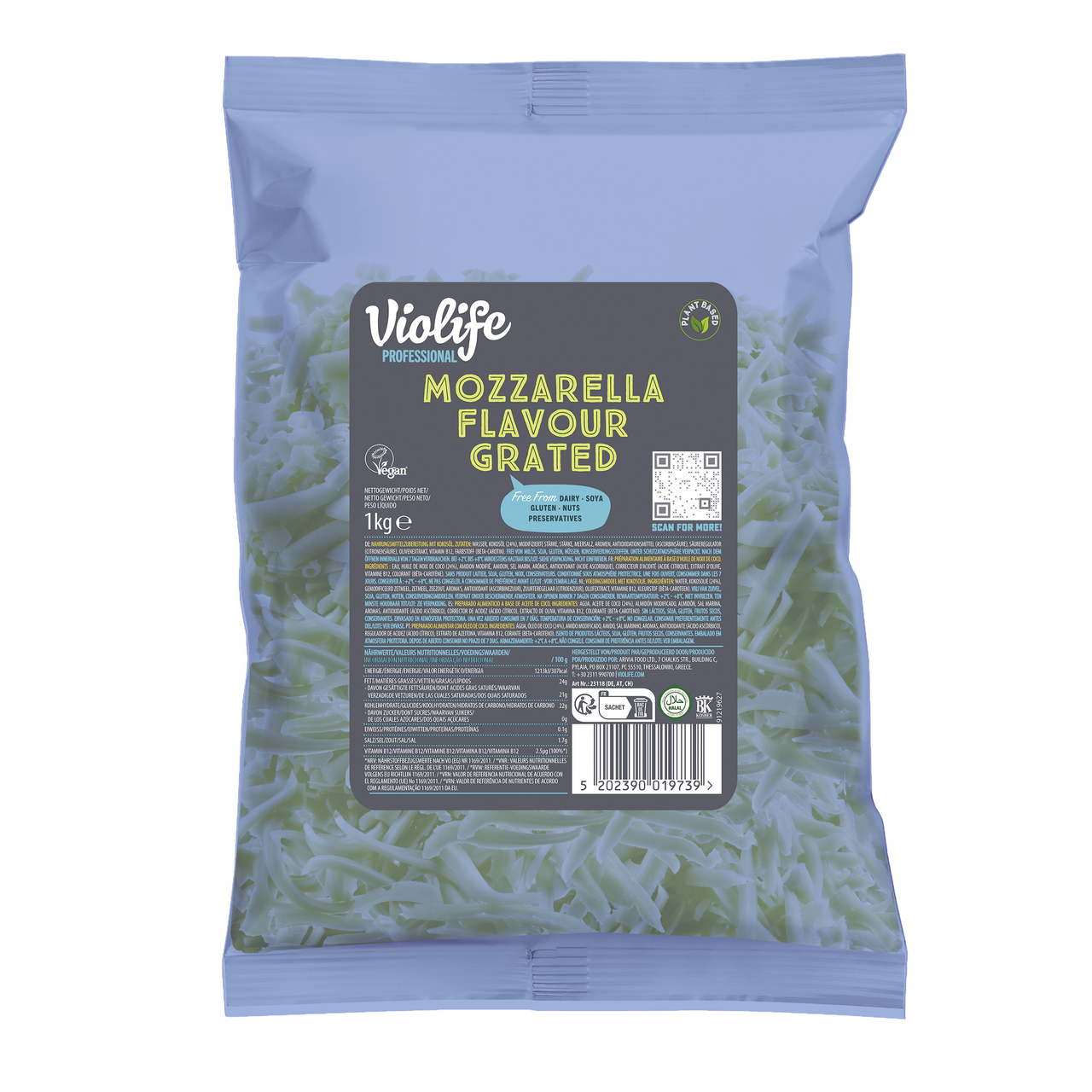 Violife vegan Mozzarella Geschmack Gerieben gekühlt - 1 kg Packung