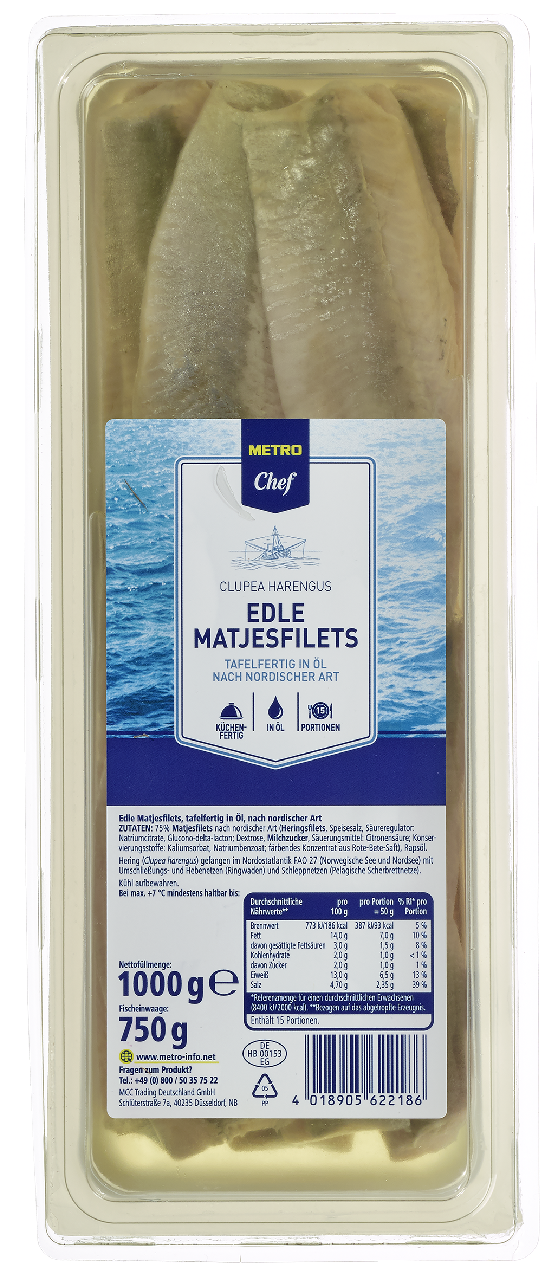 METRO Chef Matjesfilets nordische Art gekühlt - 1 kg Packung