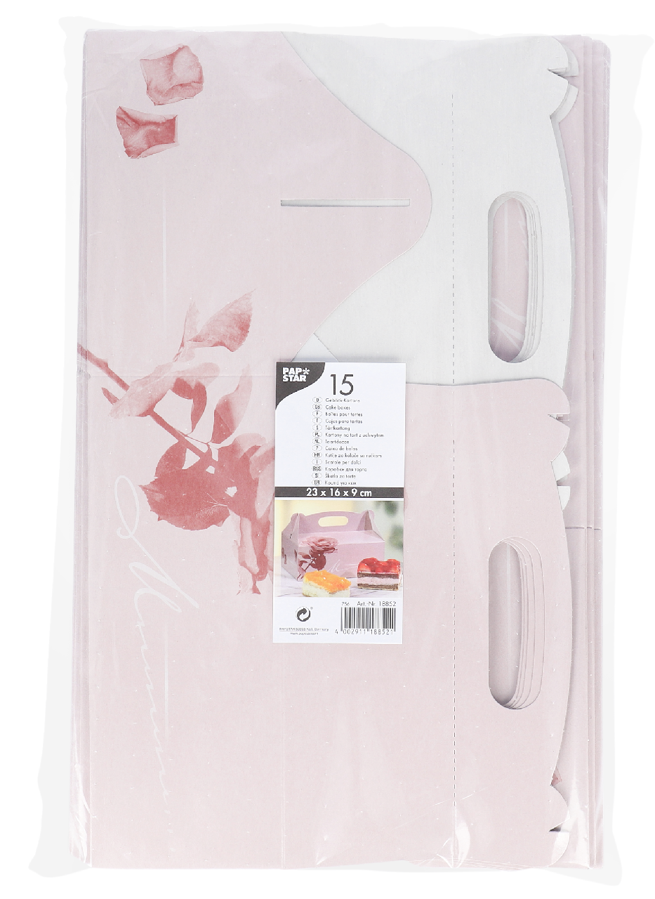 PAPSTAR Gebäck-Kartons Pappe mit Tragegriff eckig Rosé 9 x 23 x 16 cm 15 Stück