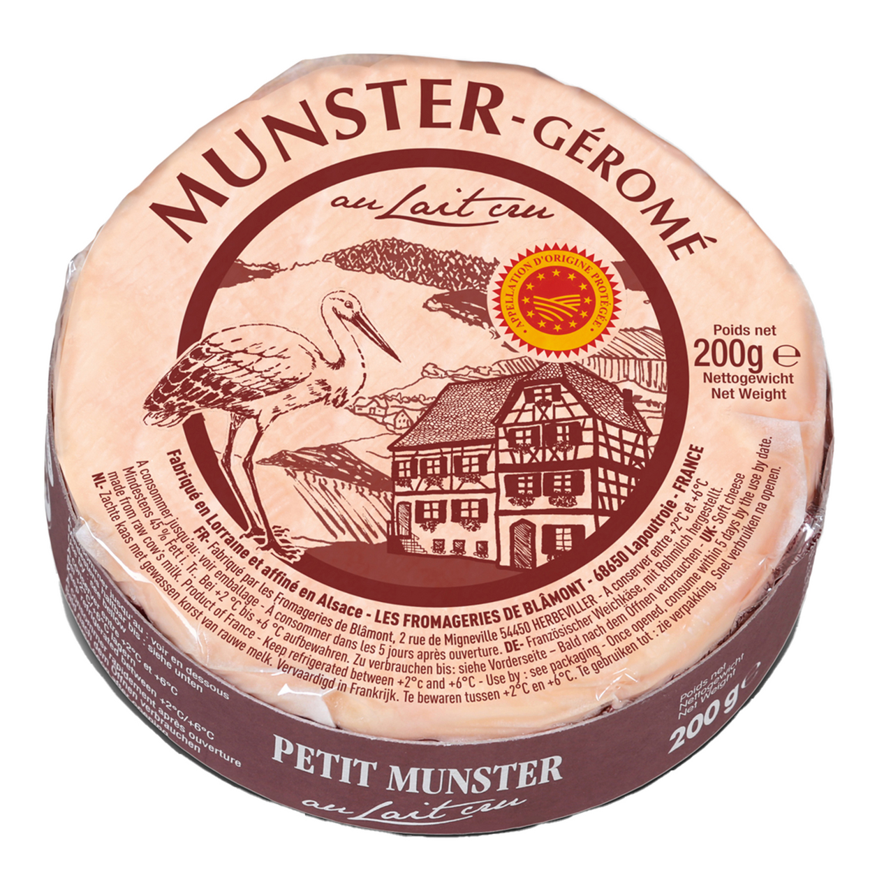 Munster Géromé französischer Weichkäse Cigogne Rohmilch - 200 g Packung
