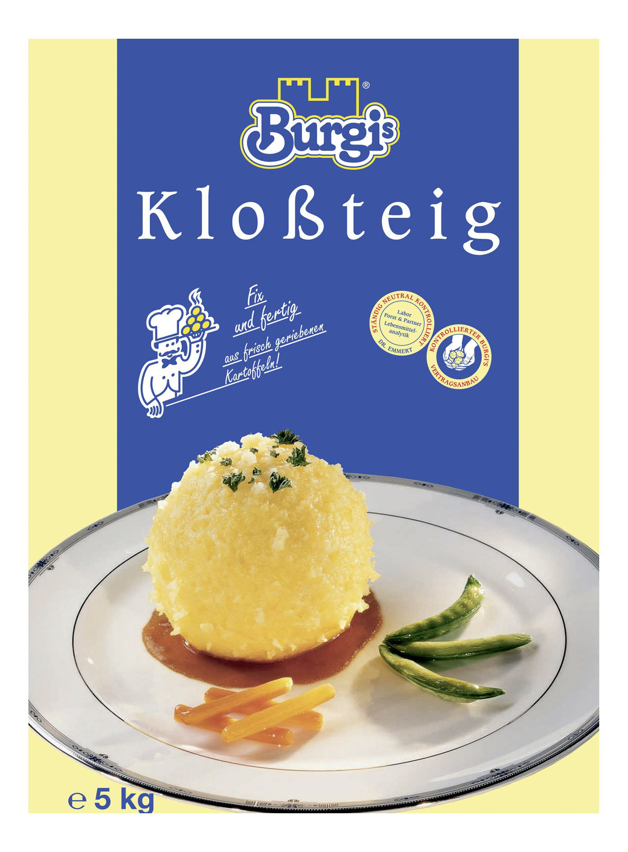 Burgis Gastro Kloßteig frisch, aus frisch geriebenen Kartoffeln, leicht formbar, ohne Geschmacksverstärker und Farbstoffe 5 kg Packung