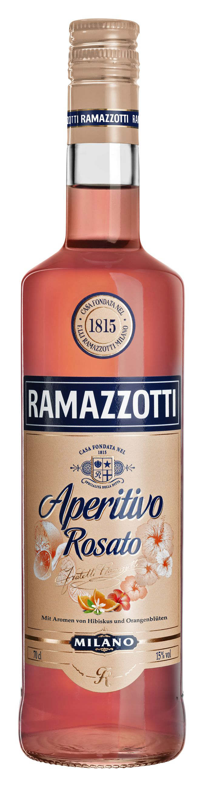 Ramazzotti Aperitivo Rosato 15 % Vol. aus Hibiskus- und Orangenblüten 0,7 l Flasche