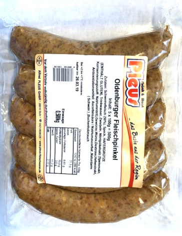 Pleus Oldenburger Fleischpinkel Schwein 5 Stücke - 1 x 500 g Packung