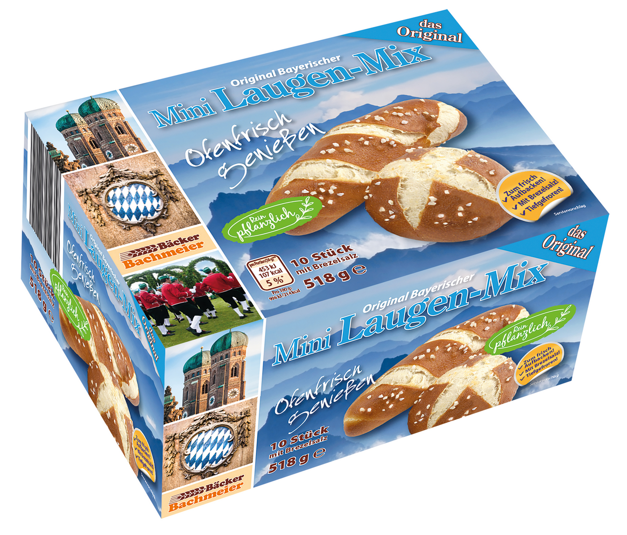 Bäcker Bachmeier Laugenminis 2-fach sortiert + Salz Teiglinge tiefgefroren 10 Stück à 50 g - 1 x 518 g Schachtel