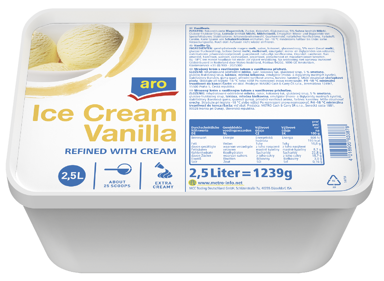 aro Eiscreme Vanille tiefgefroren - 2,5 l Packung