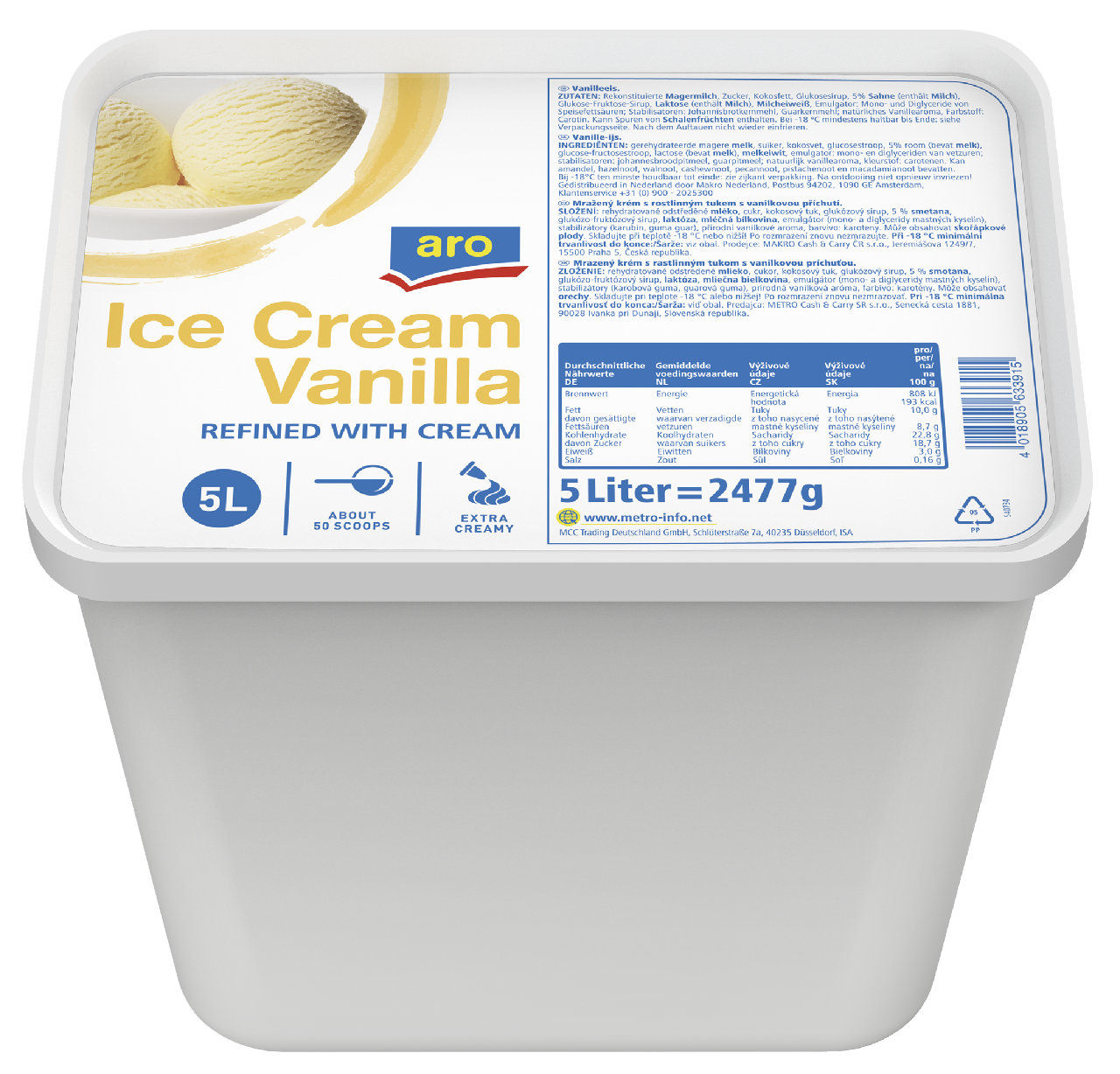 aro Eiscreme Vanille tiefgefroren - 5 l Packung