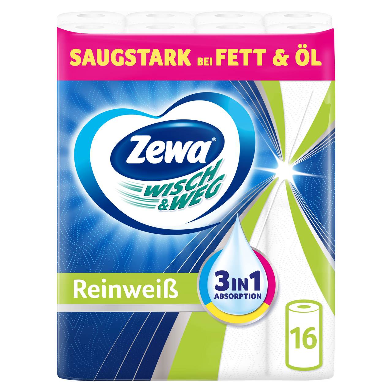 Zewa Wisch & Weg Reinweiß 2 lagig 16 Rollen à 45 Blatt