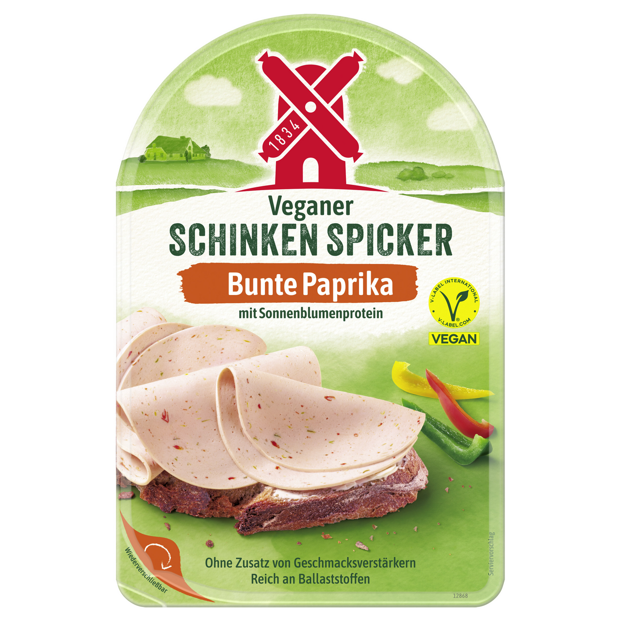 RUEGENWALDER MUEHLE Veganer Schinken Spicker Bunter Paprika gekühlt - 80 g Packung