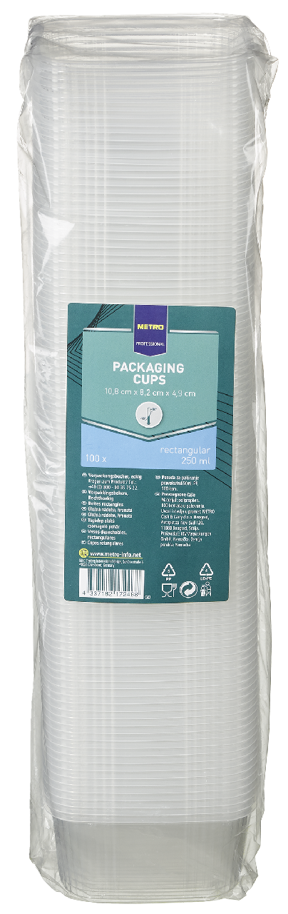 1000 Verpackungsbecher Aus PP – Eckig, 250 Ml, Transparent, 4,9 X 8,1 X 10,8 Cm, Von Tradingbay24