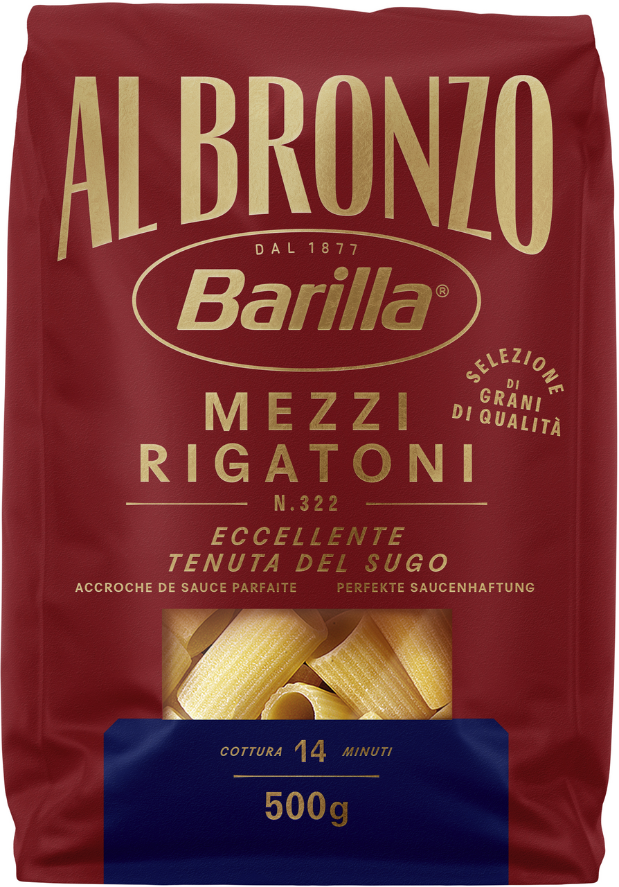 Barilla Al Bronzo Mezzi Rigatoni - 500 g Beutel