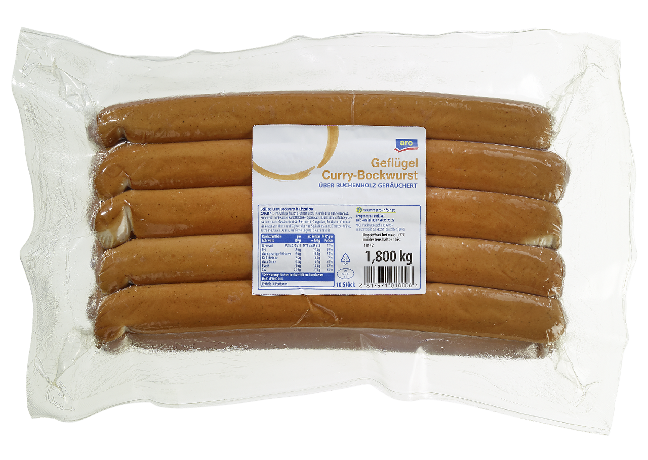 aro Geflügel Currybockwurst gekühlt 10 Stück à ca. 180 g - ca. 1,8 kg