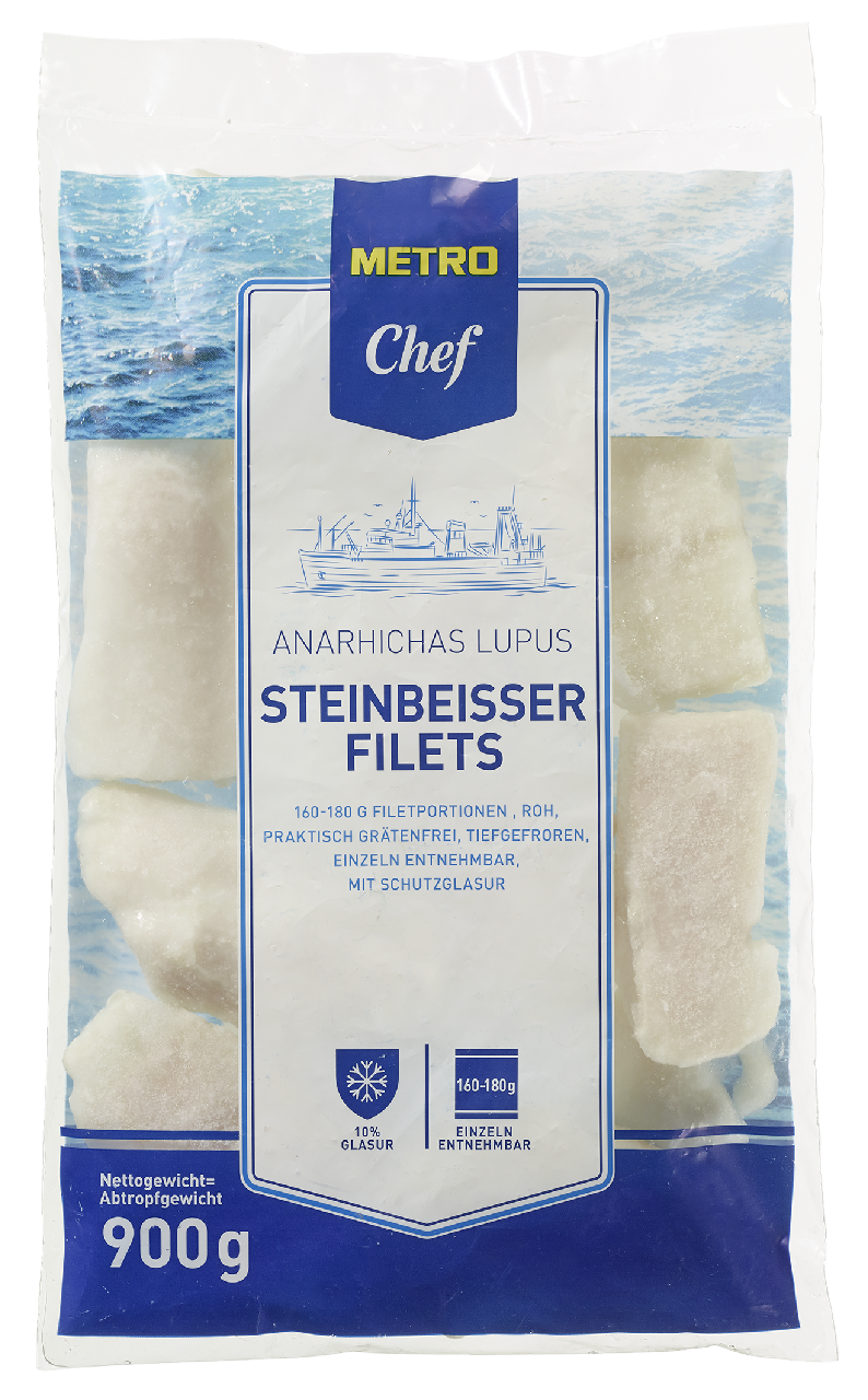 METRO Chef Steinbeißerfilet, tiefgefroren, roh, praktisch grätenfrei, ca. 160 - 180 g Stücke ATG 900 g - 1 kg Beutel