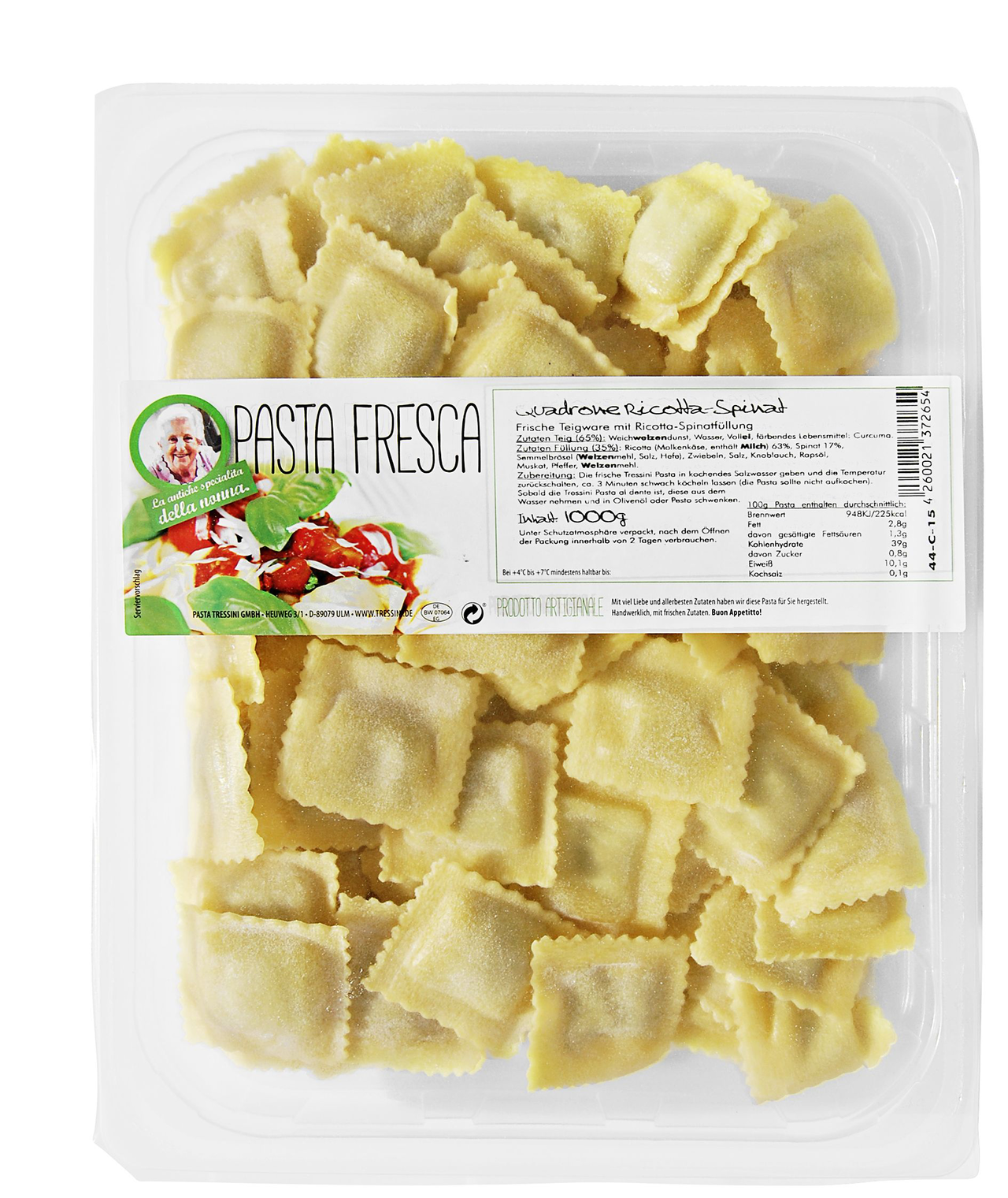 Tressini Quadrone Ricotta-Spinat - 1,00 kg Schale