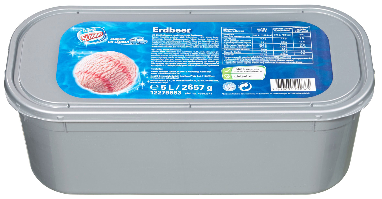 Schöller Eiscreme Erdbeere tiefgefroren - 5 l Packung