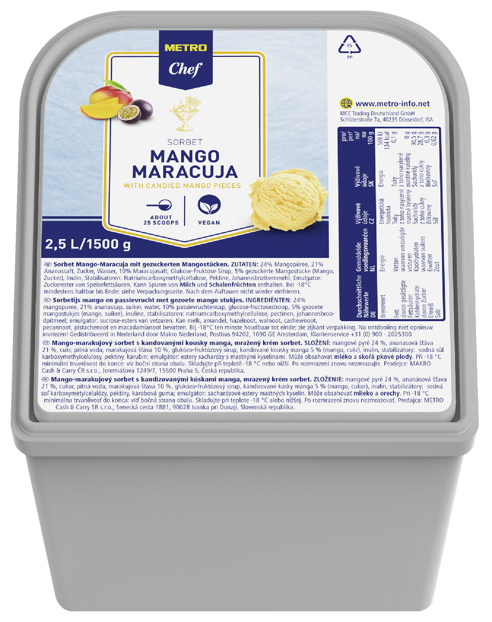 METRO Chef Sorbet Mango-Maracuja tiefgefroren - 2,5 l Kanne