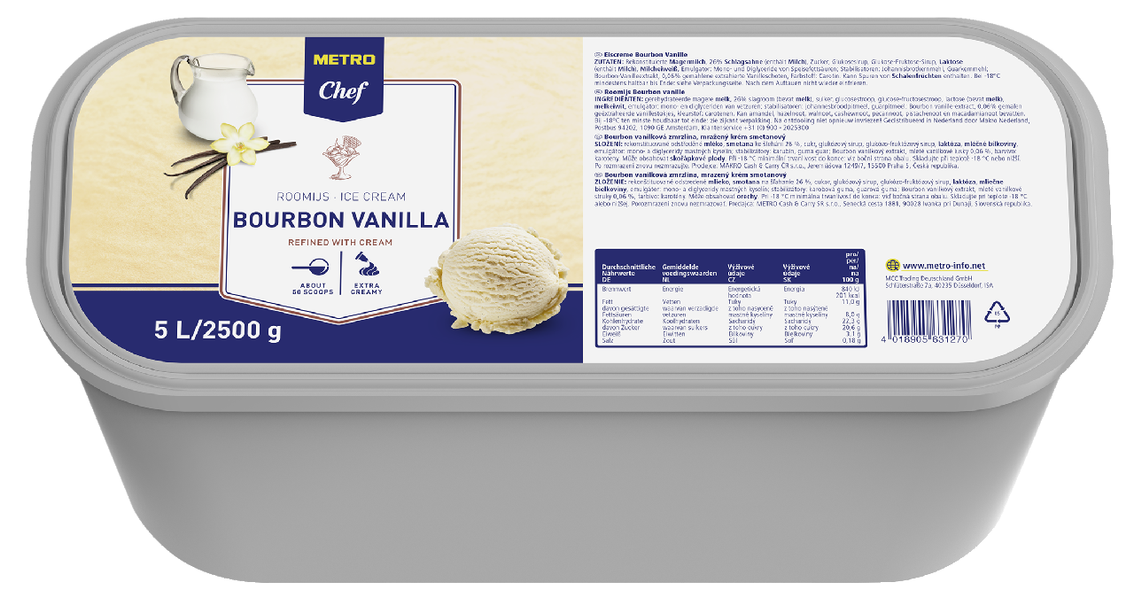 METRO Chef Eiscreme Bourbon Vanille tiefgefroren - 5 l Kanne
