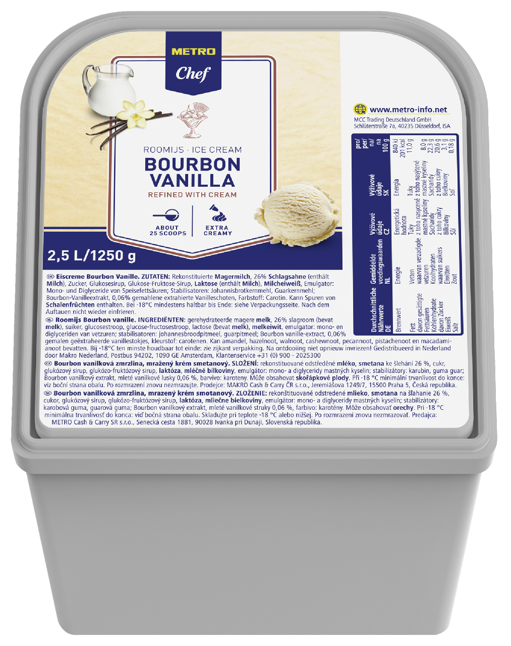 METRO Chef Eiscreme Bourbon Vanille tiefgefroren - 2,5 l Kanne