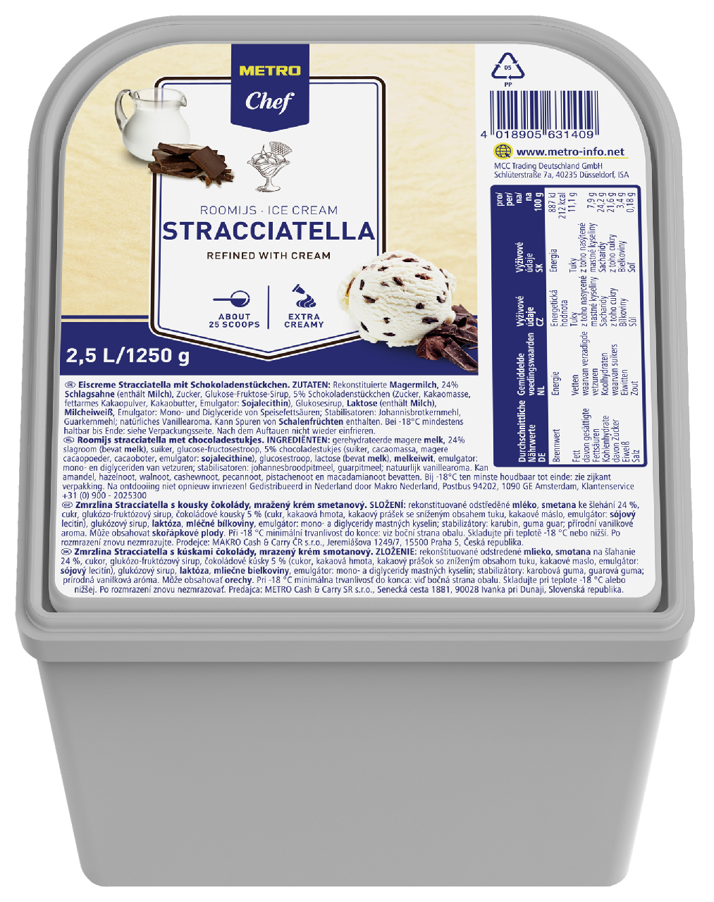 METRO Chef Eiscreme Stracciatella tiefgefroren - 2,5 l Kanne