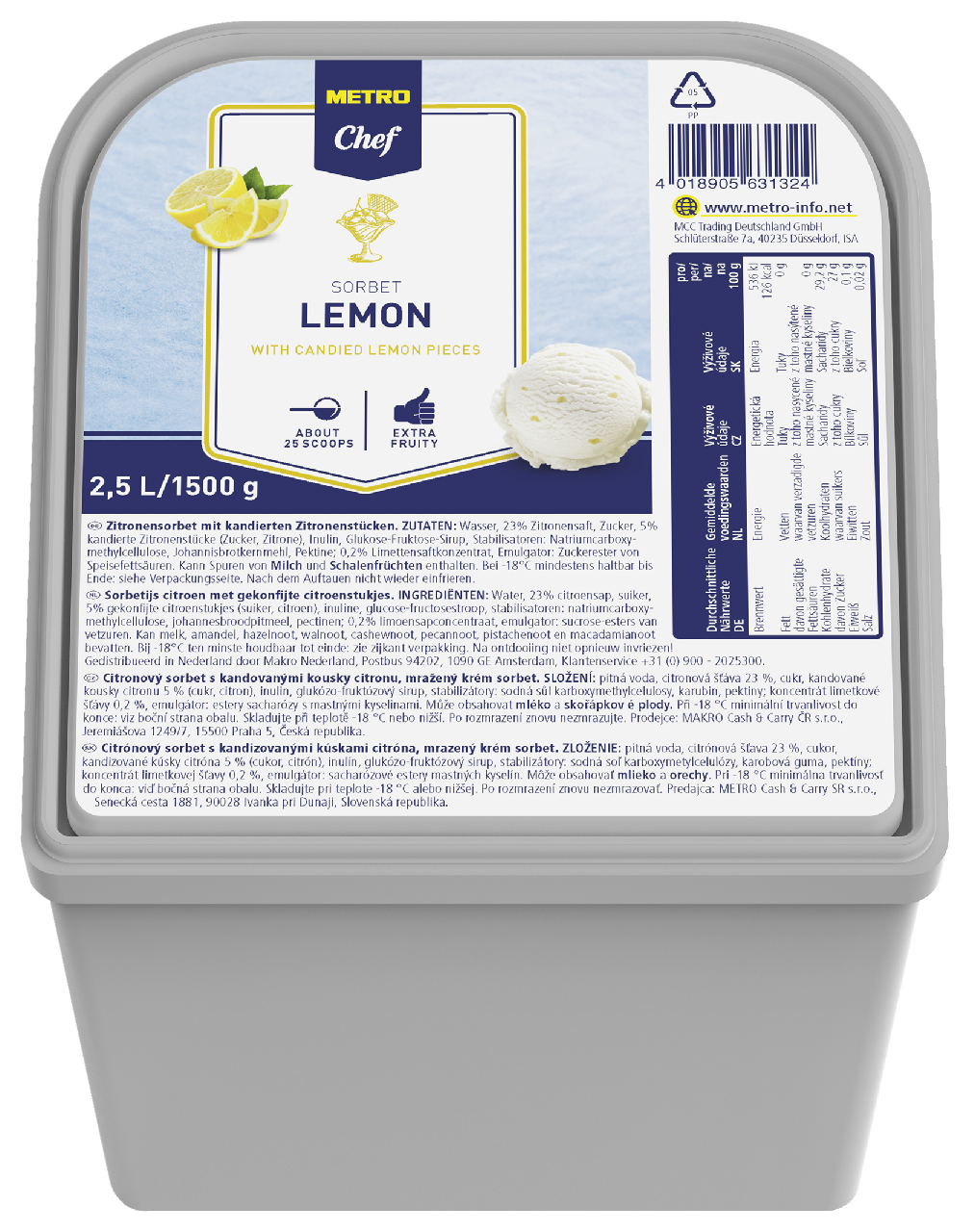 METRO Chef Zitronen Sorbet tiefgefroren - 2,5 l Kanne