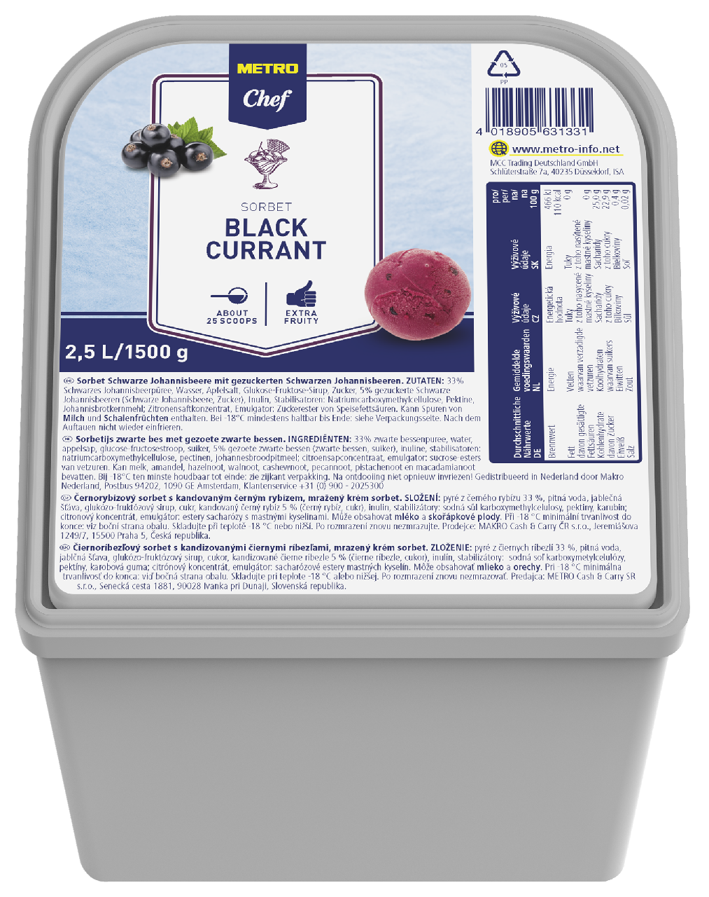 METRO Chef Schwarzes Johannisbeeresorbet tiefgefroren - 2,5 l Kanne