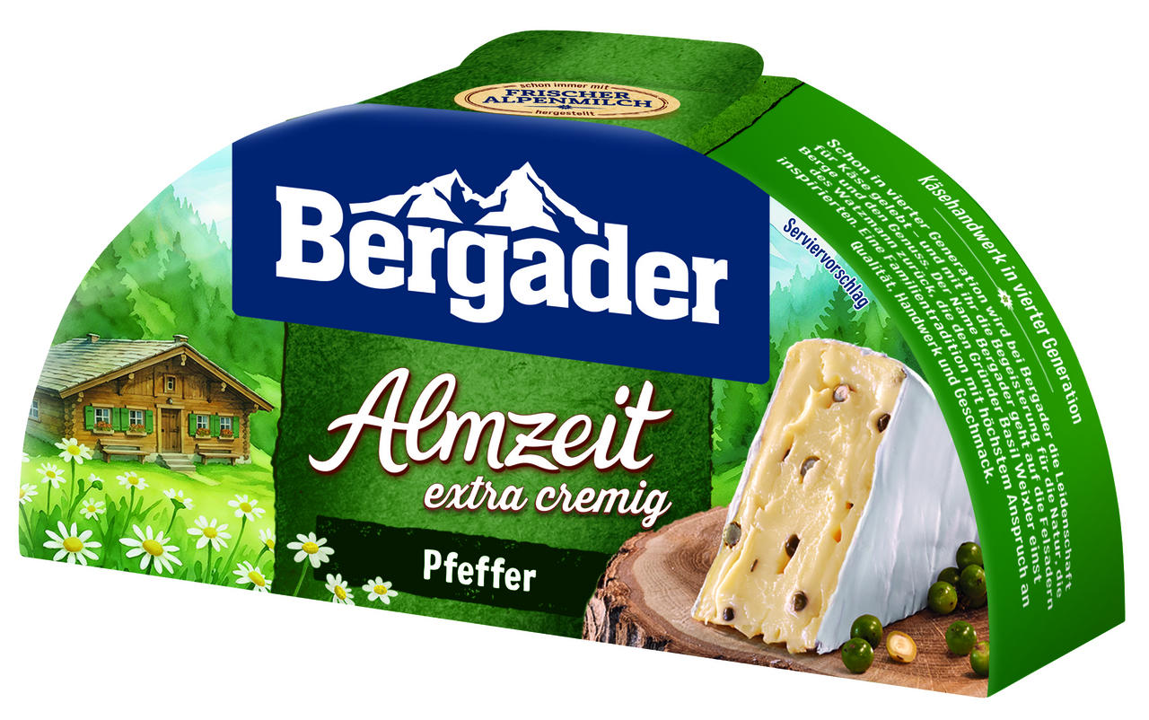Bergader Almzeit Pfeffer 72 % Fett i. Tr. - 6 x 175 g Packungen