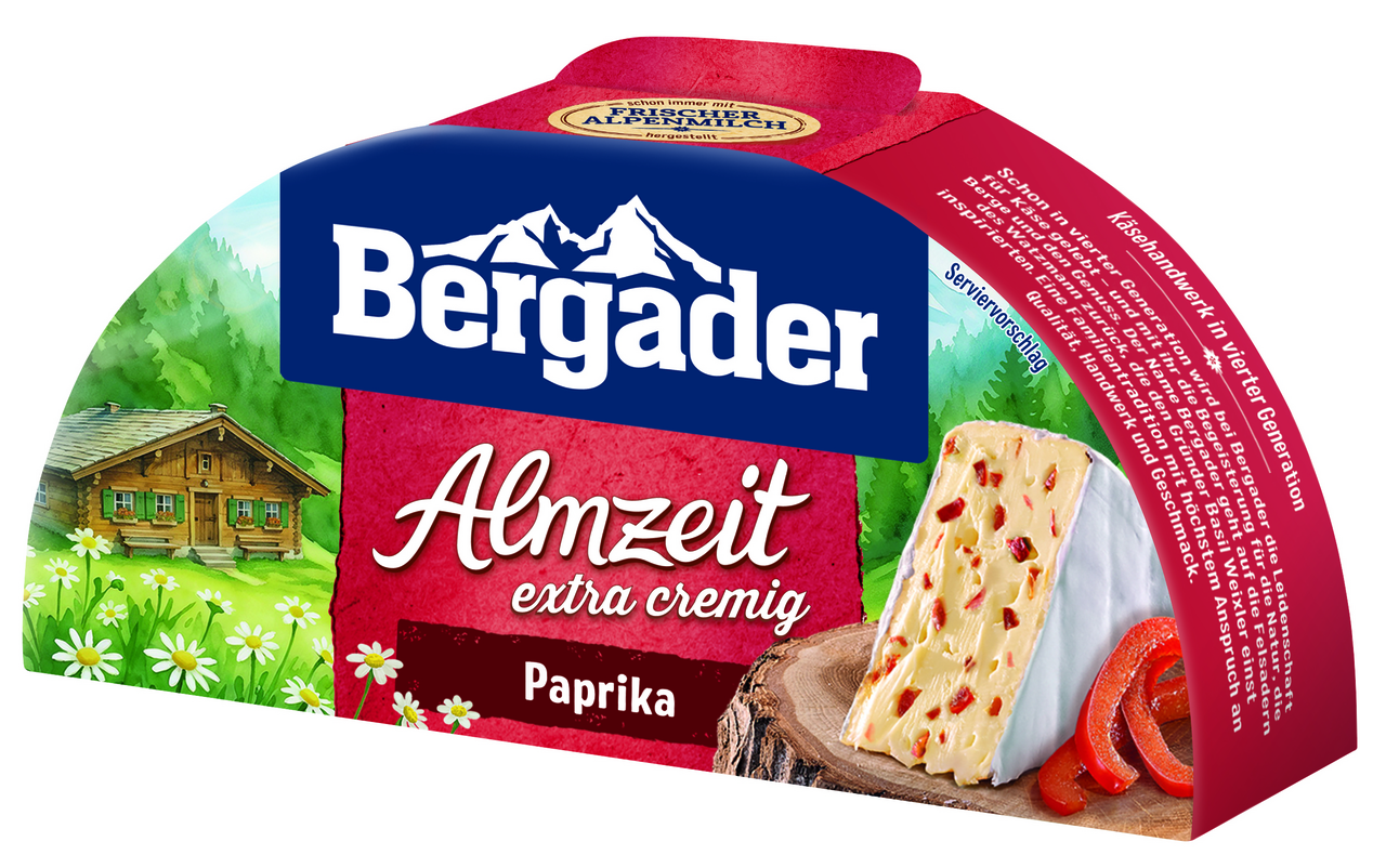 Bergader Almzeit Paprika 72 % Fett i.Tr. gekühlt - 6 x 175 g Stück