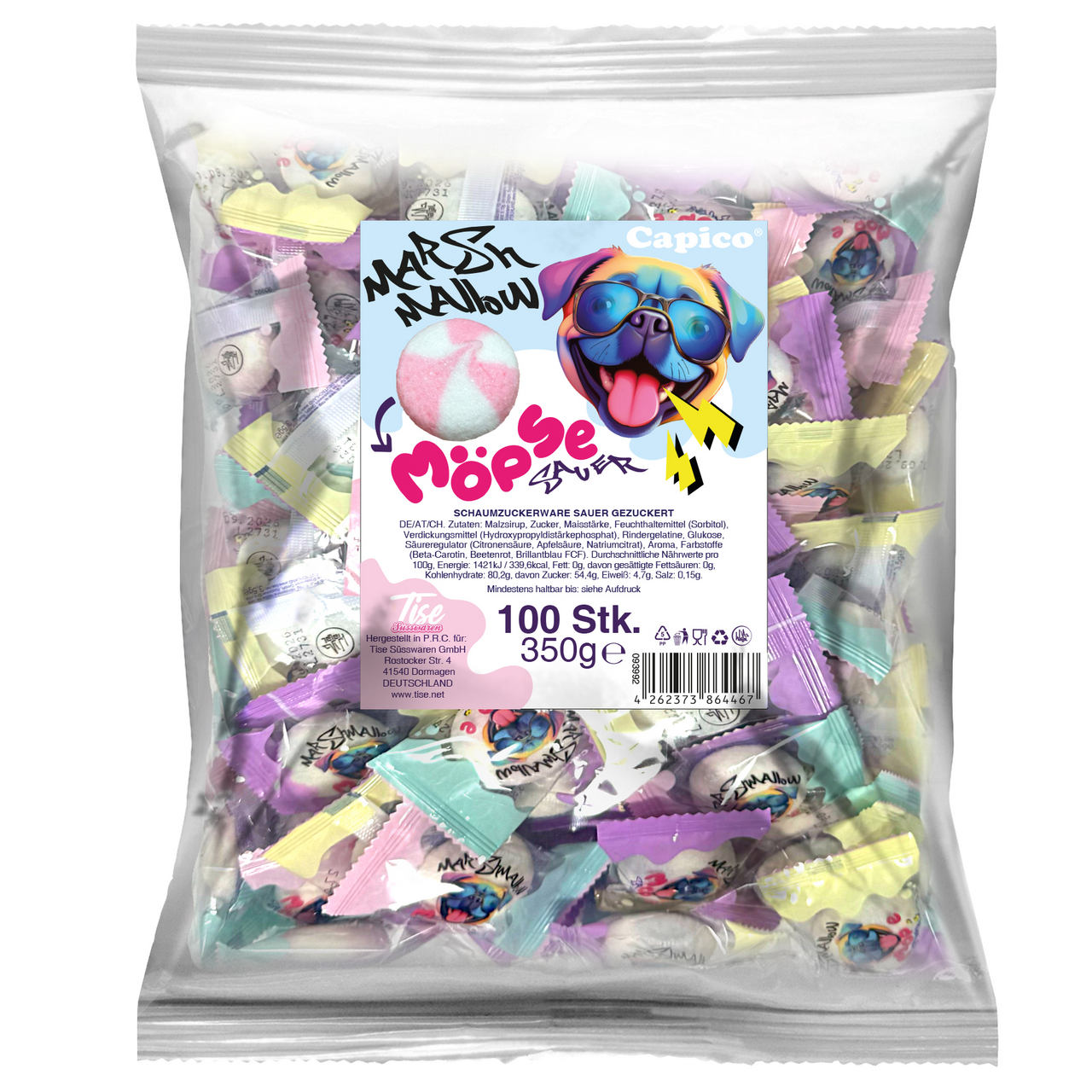 CAPICO Marshmallow Möpse sauer 100 Stück à 3,5 g - 350 g Beutel