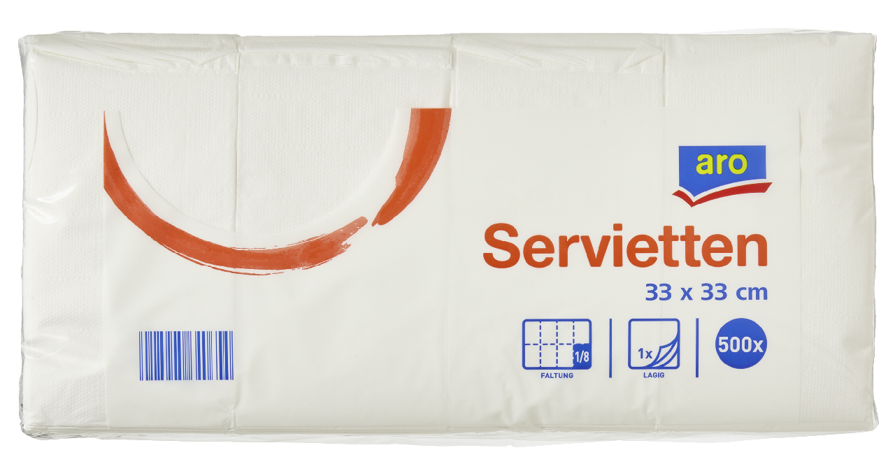 aro Servietten 33 x 33 cm 1/8 Kopffalz 1-lagig 500 Stück
