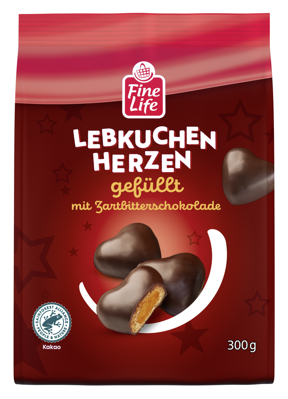 Fine Life Gefüllte Lebkuchen Herzen Zartbitter - 300 g Tray