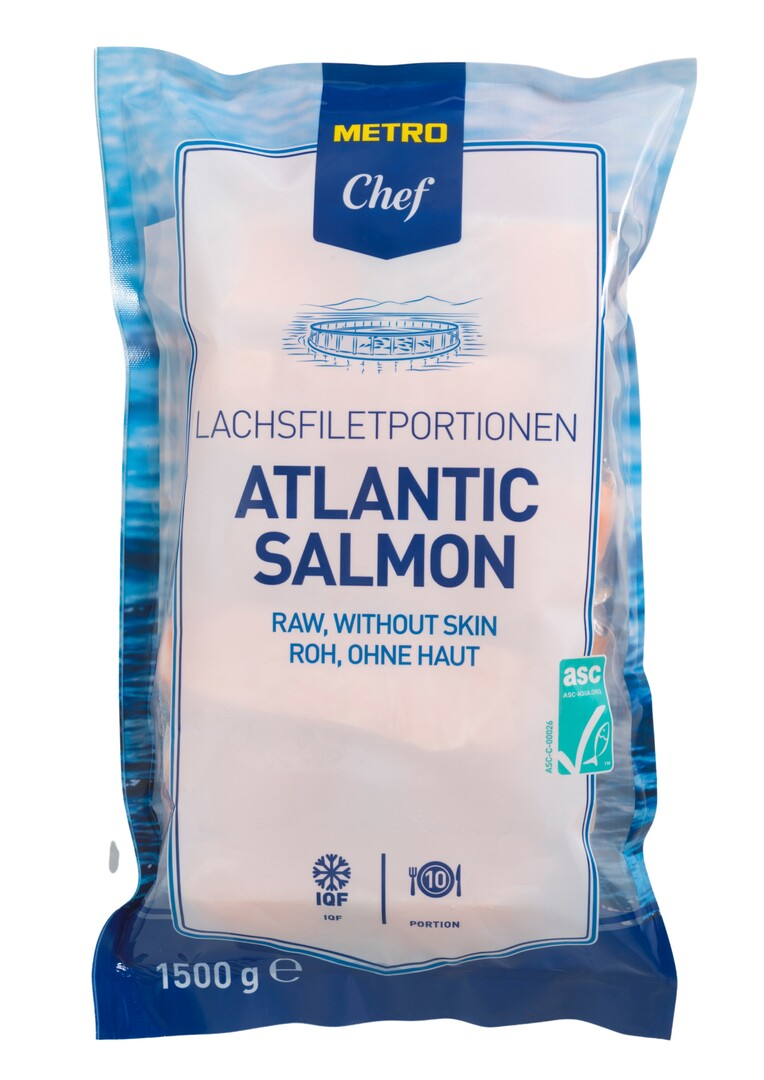 METRO Chef Lachsportionen mit Haut tiefgefroren vak.-verpackt 10 Stück à 150 g - 1,5 kg Packung