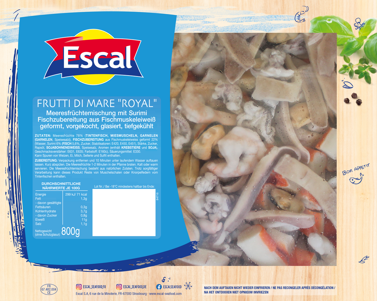 Escal Frutti di Mare Royal gekocht glasiert tiefgefroren - 800 g Beutel
