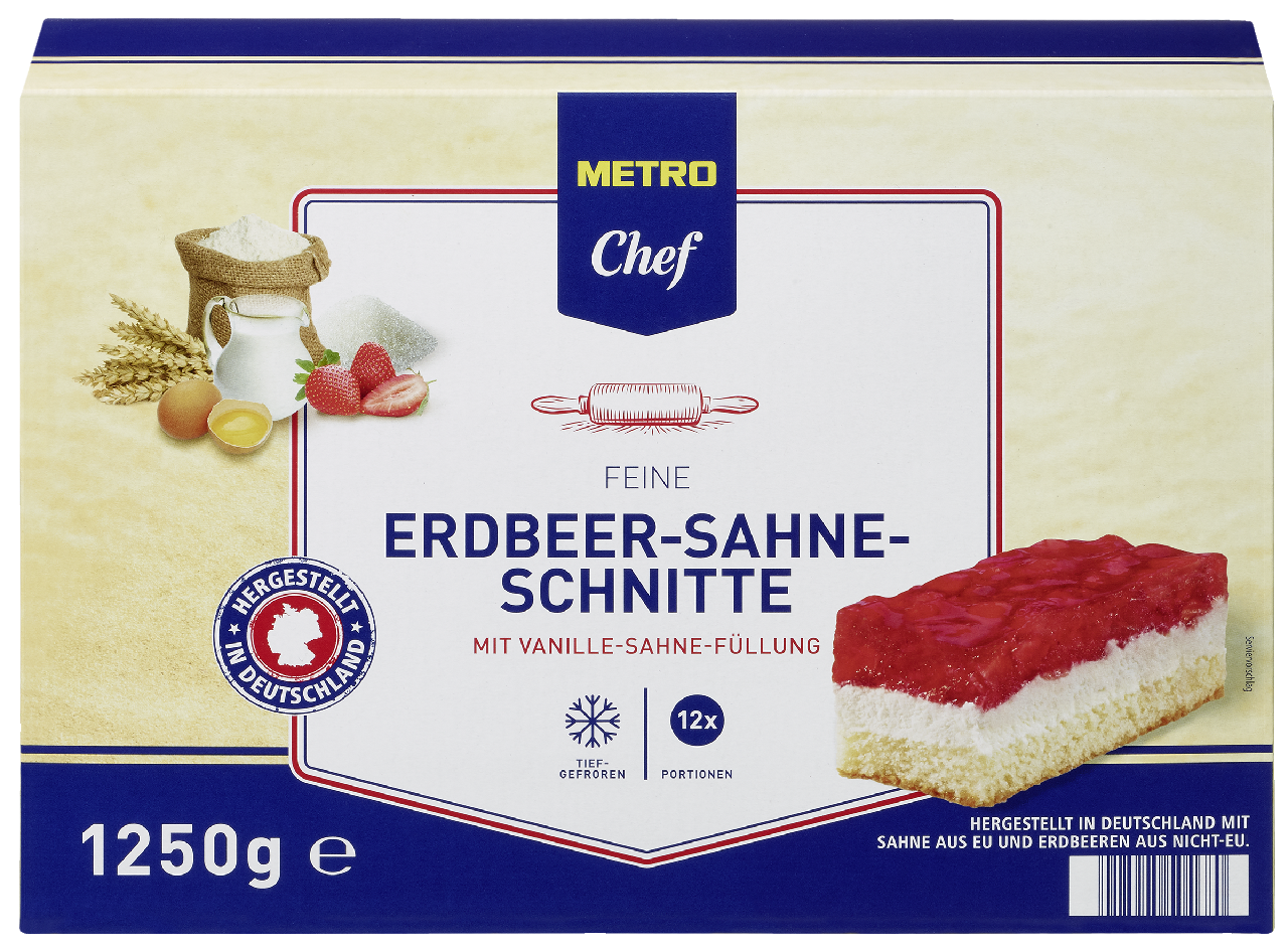 METRO Chef Erdbeer-Sahne Schnitte Blechkuchen tiefgefroren 12 Portionen - 1,25 kg Packung