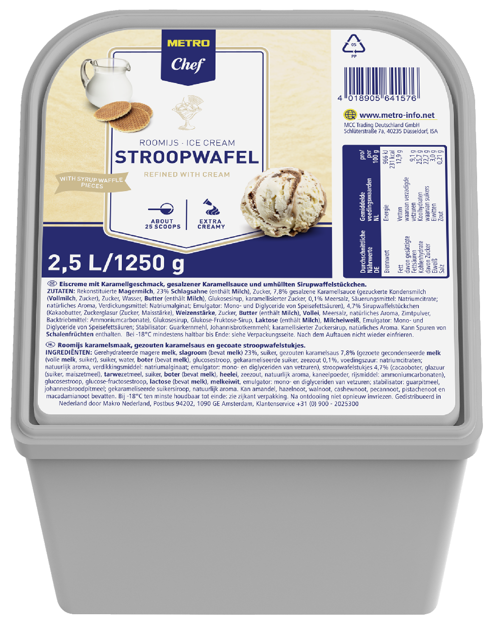 METRO Chef Eiscreme Stroopwaffel tiefgefroren - 2,5 l Becher
