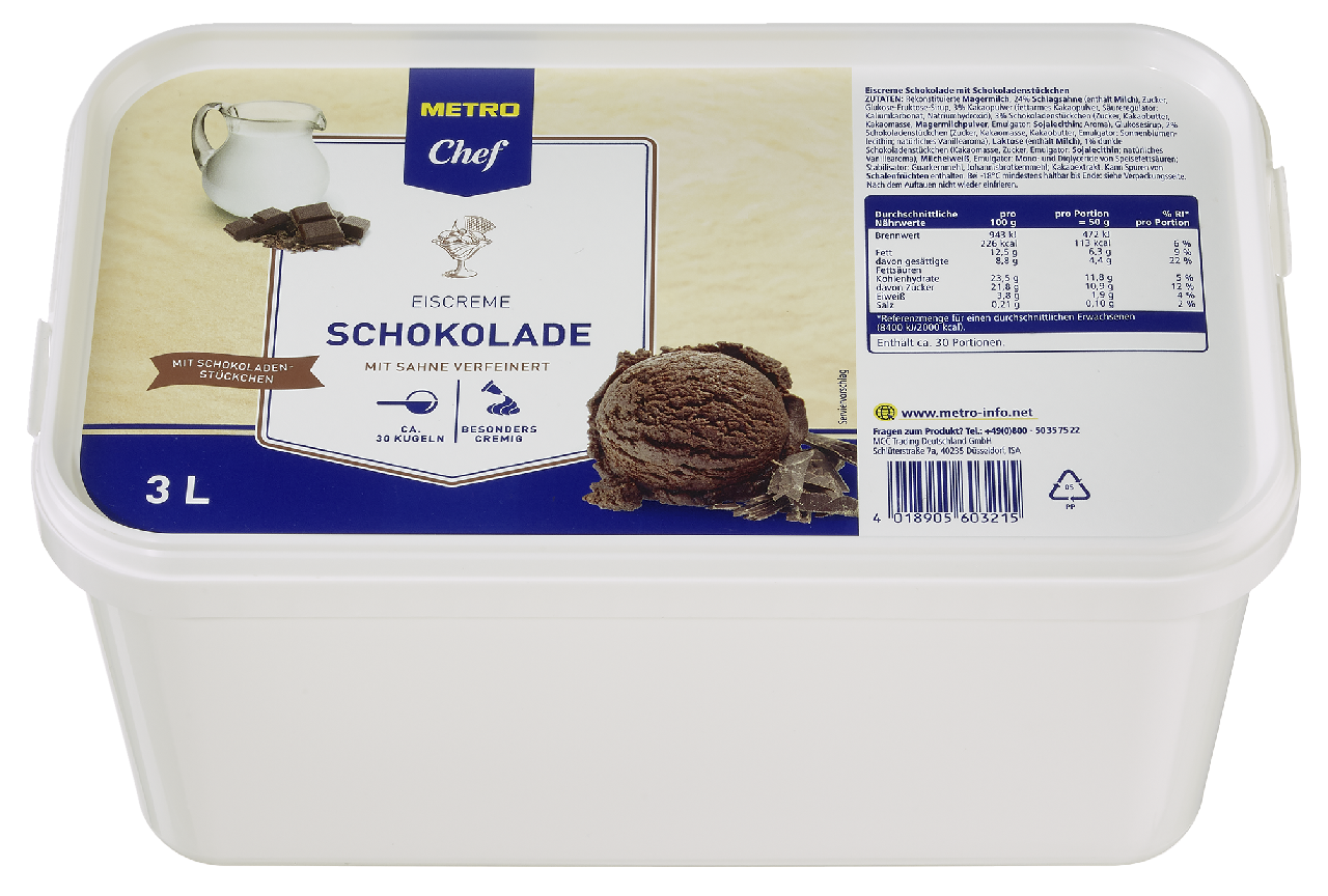 METRO Chef Eiscreme Premium Schokolade tiefgefroren - 3 l Kanne