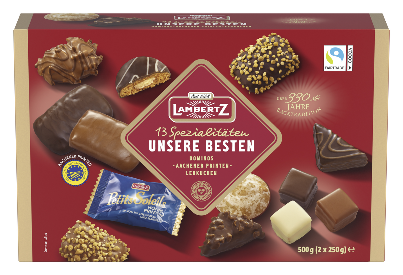 Lambertz Unsere Besten 13 Aachener Lebkuchenspezialitäten 2 Packungen à 250 g - 500 g Schachtel