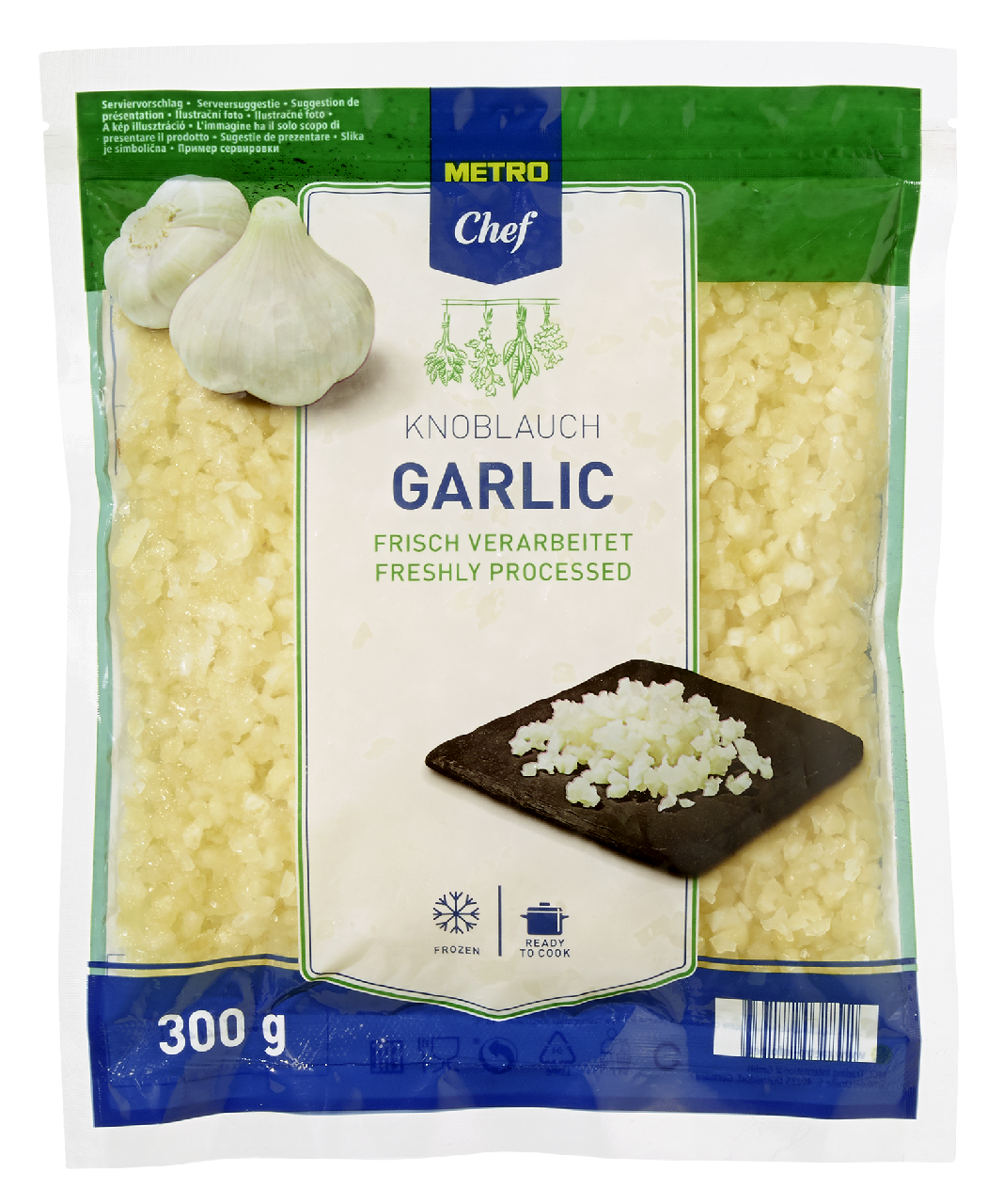 METRO Chef Knoblauch gewürfelt, tiefgefroren - 300 g Beutel