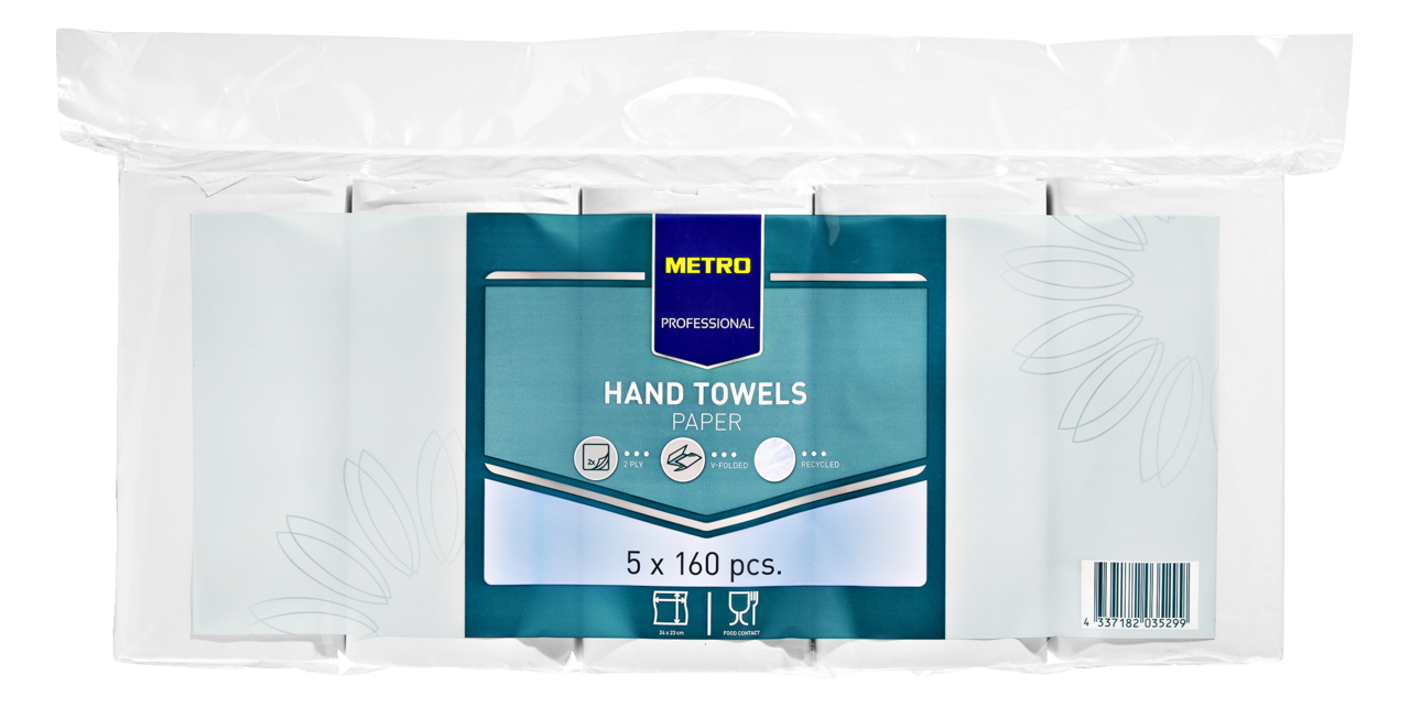 METRO PROFESSIONAL Falthandtuch, Grau, 2-lagig, 24 x 23 cm, 5 Stapel à 160 Blatt