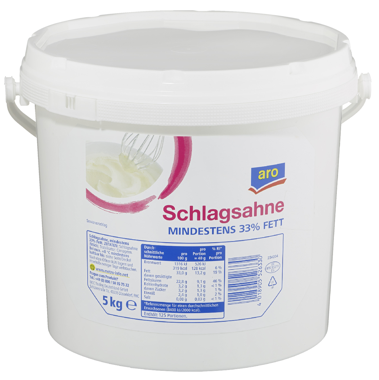aro Schlagsahne 33 % Fett - 5 kg Eimer