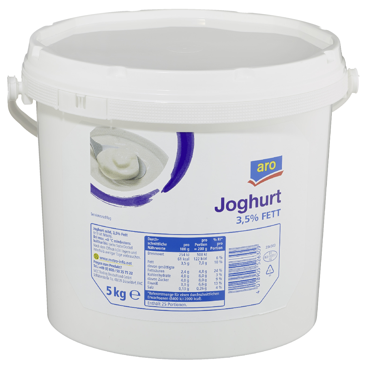 aro Joghurt natur 3,5 % Fett im Milchanteil - 5 kg Eimer