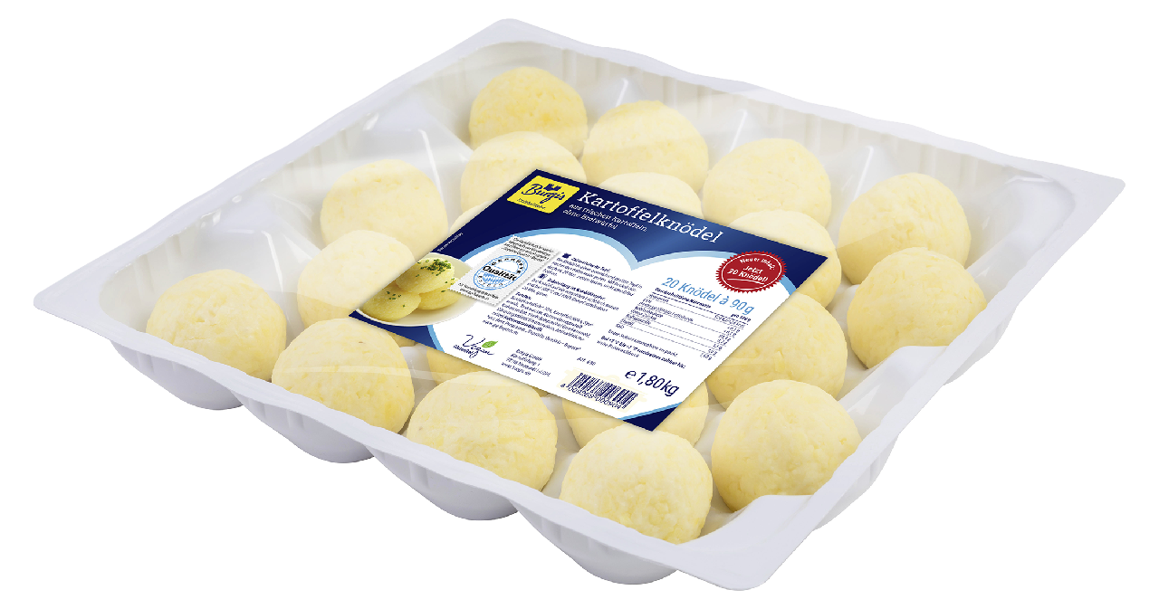 Burgis Geformte Kartoffelknödel, 20 Stück à 90 g, ohne Brotwürfel - 1,8 kg Packung