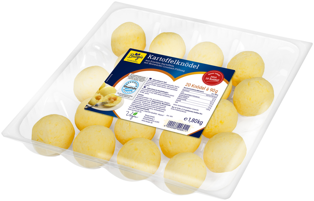 Burgis Kartoffelknödel mit Brotwürfel-Croutons-Füllung, 20 Stück à 90 g - 1,8 kg Packung