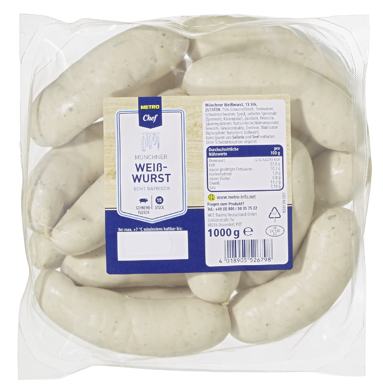 METRO Chef Münchner Weißwurst - 1 kg Packung