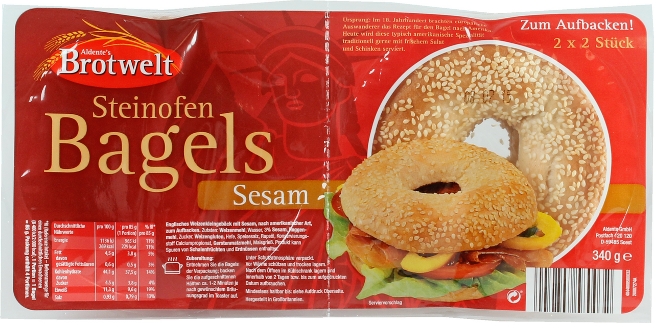 Aldente Bagels Sesam 2 Stück - 340 g Stück