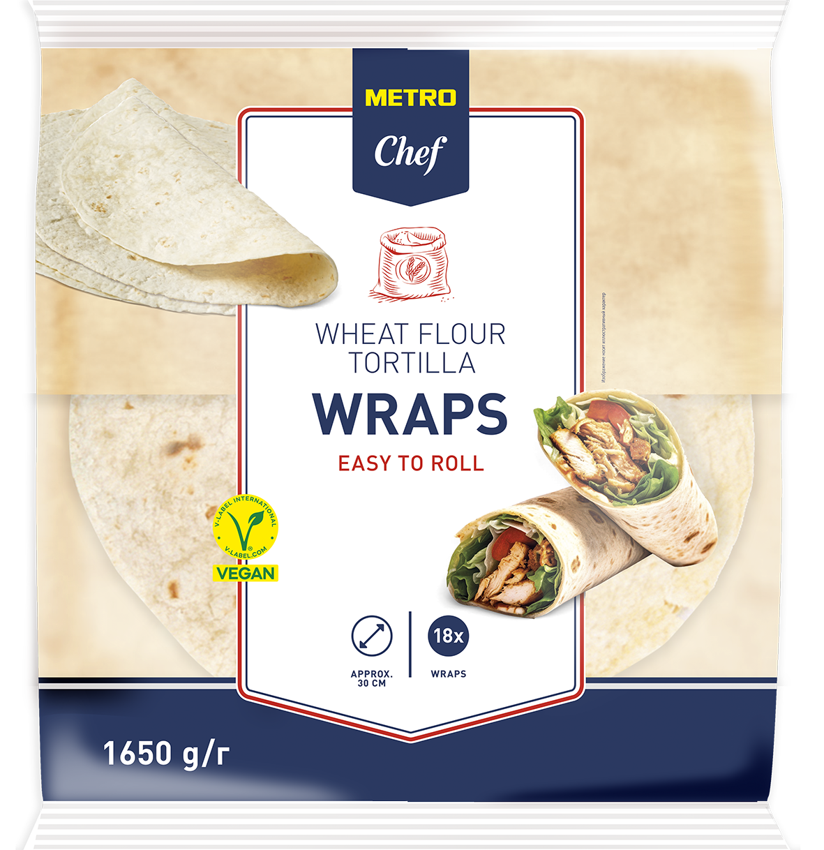 METRO Chef Wheat Flour Tortilla Wraps 30 cm 18 Stück - 1,65 kg Packung