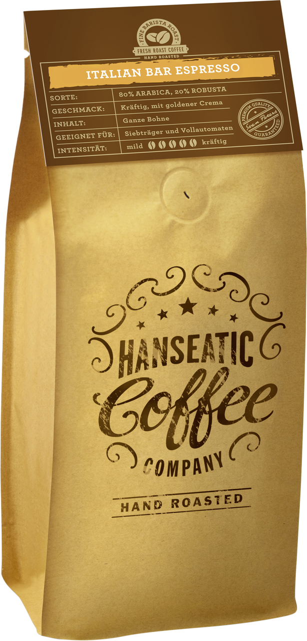 Hanseatic Coffee Italian Bar Espresso ganze Bohnen - 1 kg Packung