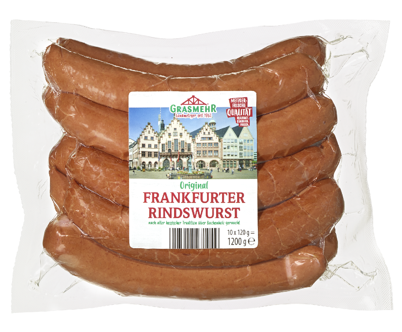 Grasmehr Frankfurter Rindswurst 10 Stück à 120 g - 1,2 kg Packung